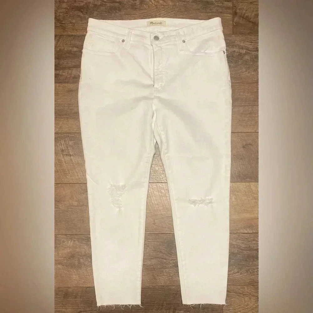 Madewell NWOT White Lightly Distressed High Rise Cropped Skinny Jeans Size 32P
